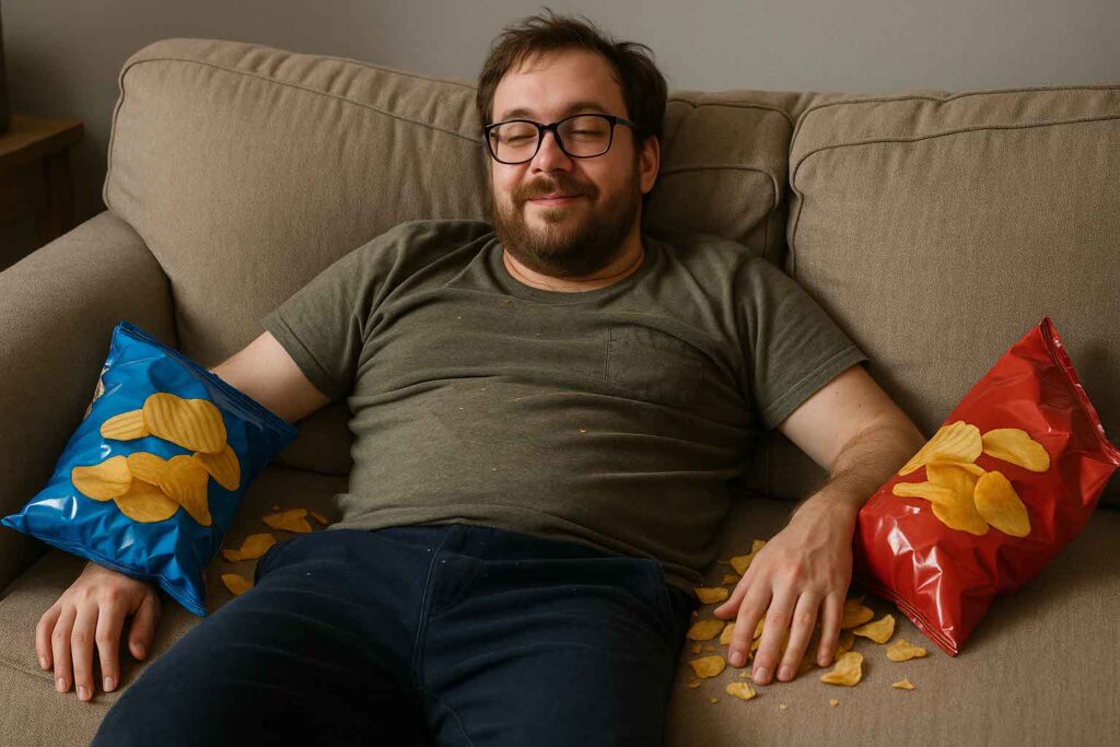 "Le bonheur n’est pas au bout du chemin. Il est sur le canapé, entre deux chips." – Byron Peste, poète du non-agir heureux www.sousdeveloppementpersonnel.fr